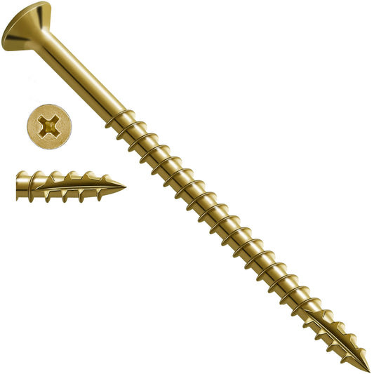 #12 x 3 Inch Steel Self Tapping Wood Screws, 25 Pack - Gold Finsbury Hardware