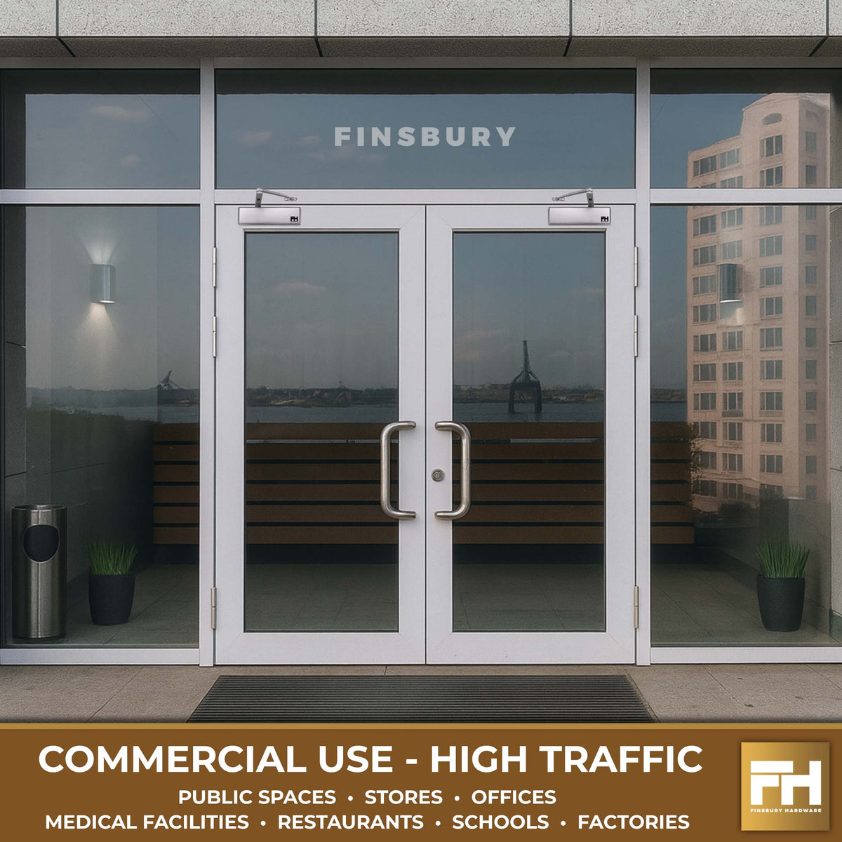 Extra Heavy Duty Commercial Door Closer Cast Iron - Aluminum Finish Finsbury Hardware Hardware