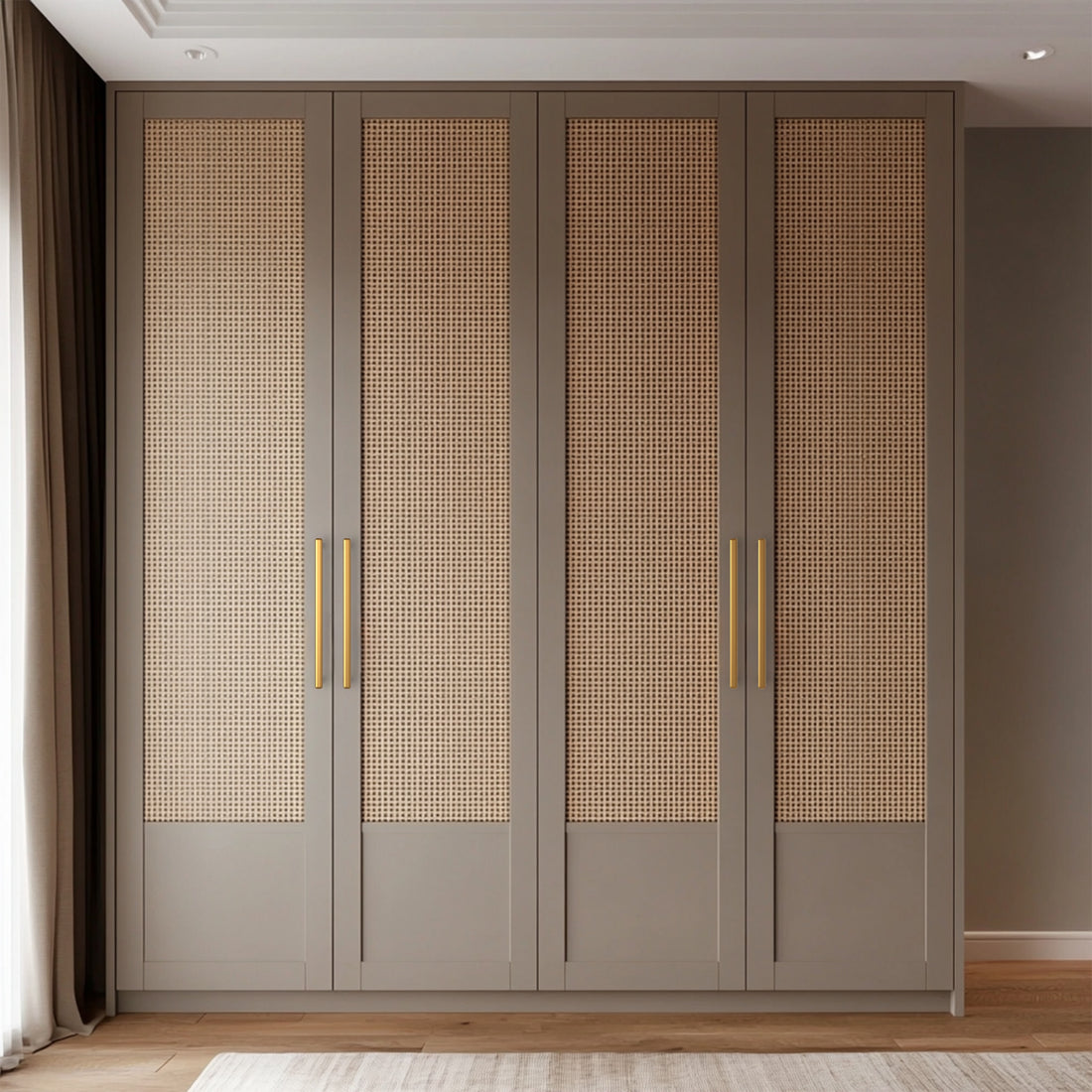 Light brass cabinet pull installed on cabinets or drawers