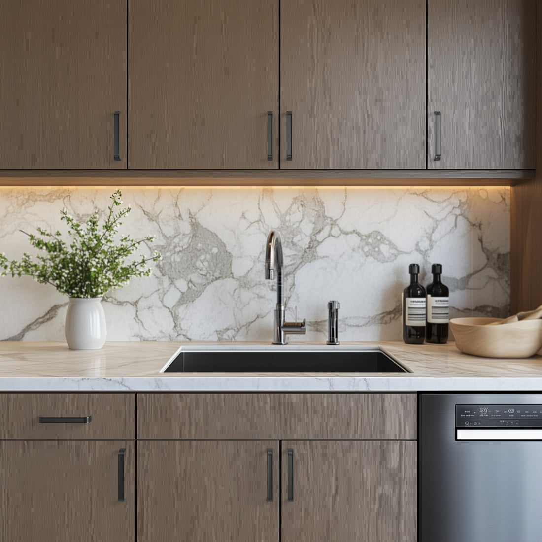 Black nickel cabinet pull installed on cabinets or drawers