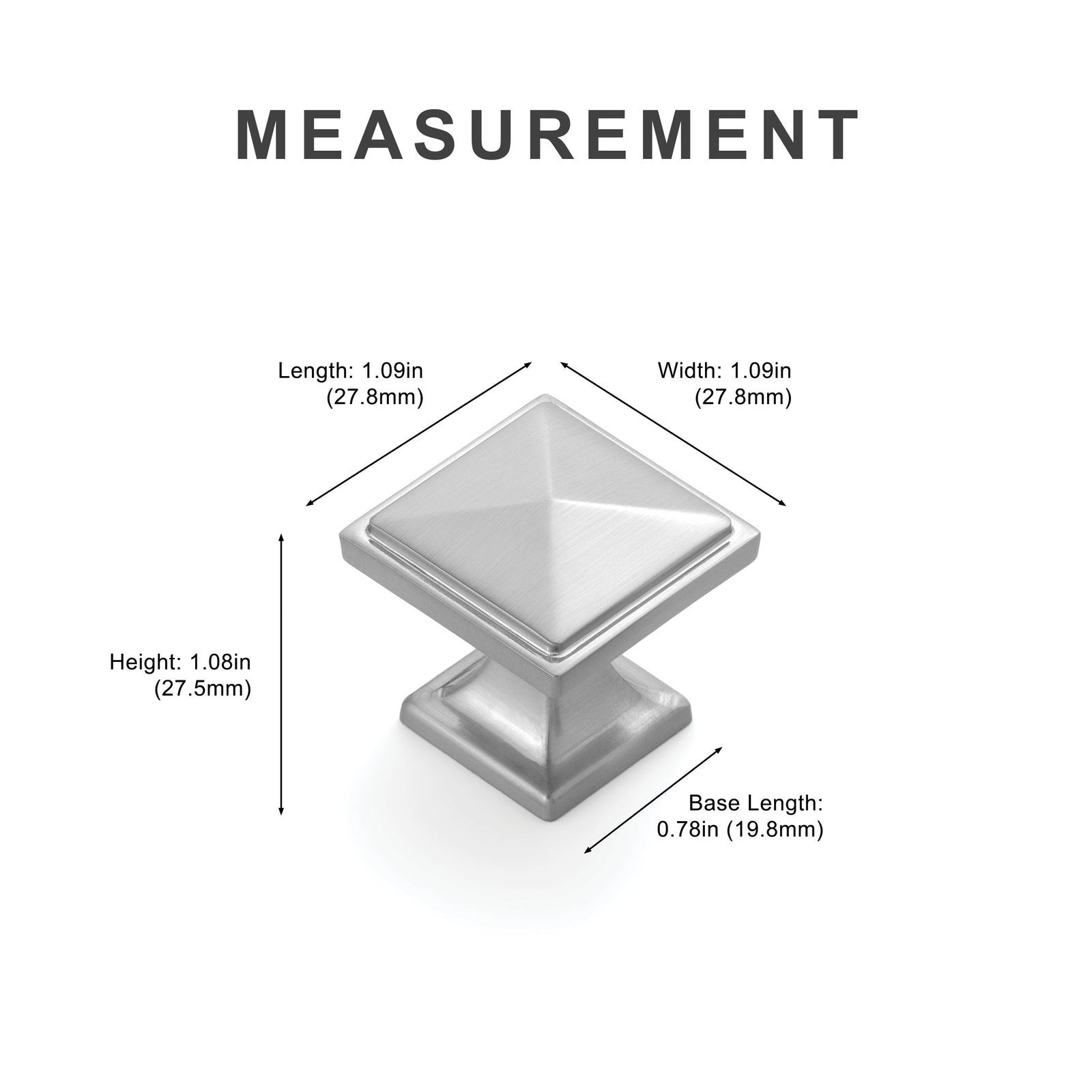 Measurement diagram for satin nickel cabinet pull