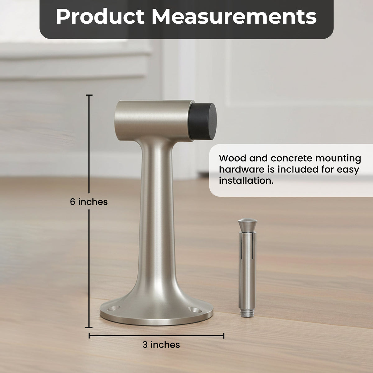 Heavy Duty 6″ Floor-Mount Door Stop – Solid Brass, Commercial Grade (Satin Nickel) Finsbury Hardware Commercial Hardware