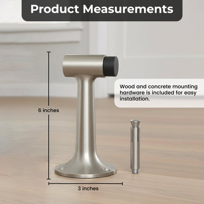 Heavy Duty 6″ Floor-Mount Door Stop – Solid Brass, Commercial Grade (Satin Nickel) Finsbury Hardware Commercial Hardware