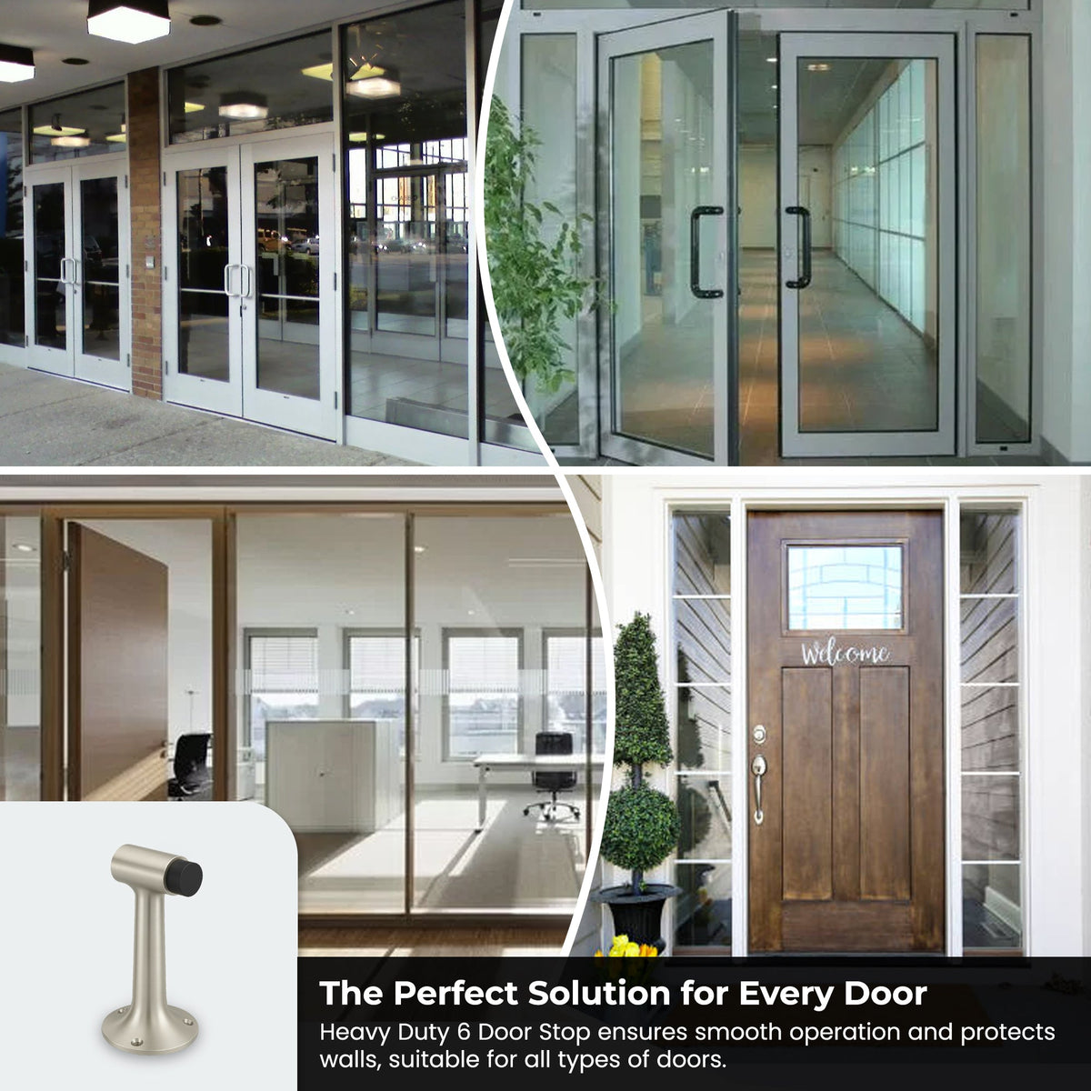 Heavy Duty 6″ Floor-Mount Door Stop – Solid Brass, Commercial Grade (Satin Nickel) Finsbury Hardware Commercial Hardware