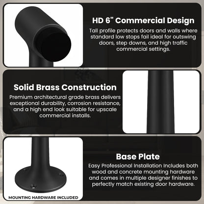 Heavy Duty 6″ Floor-Mount Door Stop – Solid Brass, Commercial Grade (Matte Black) Finsbury Hardware Commercial Hardware